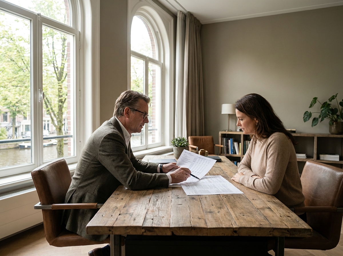 Adviseur legt document uit aan klant