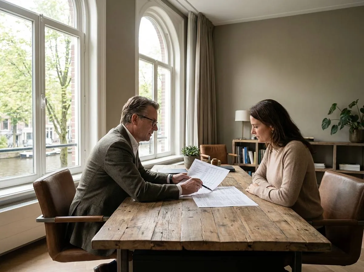 Adviseur legt document uit aan klant