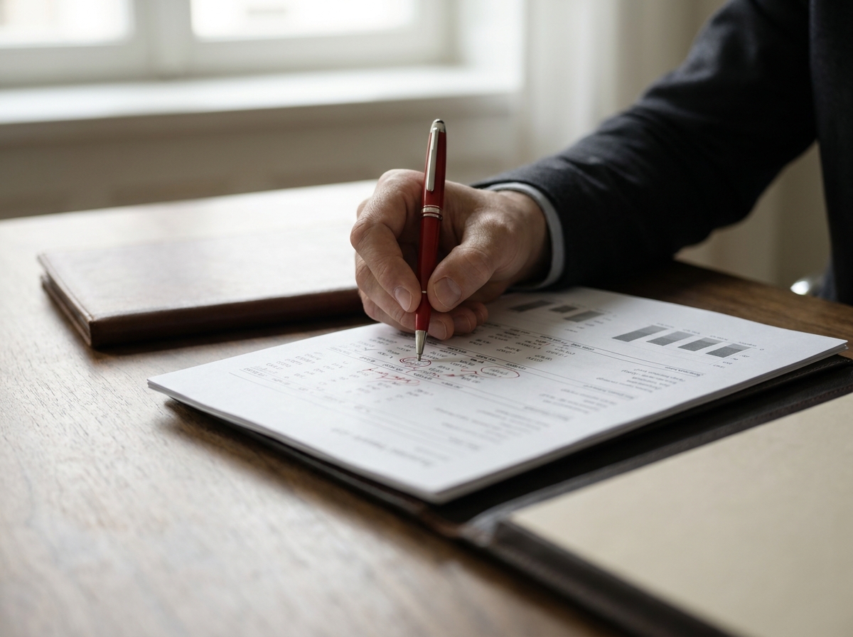 Hand corrigeert document met rode pen