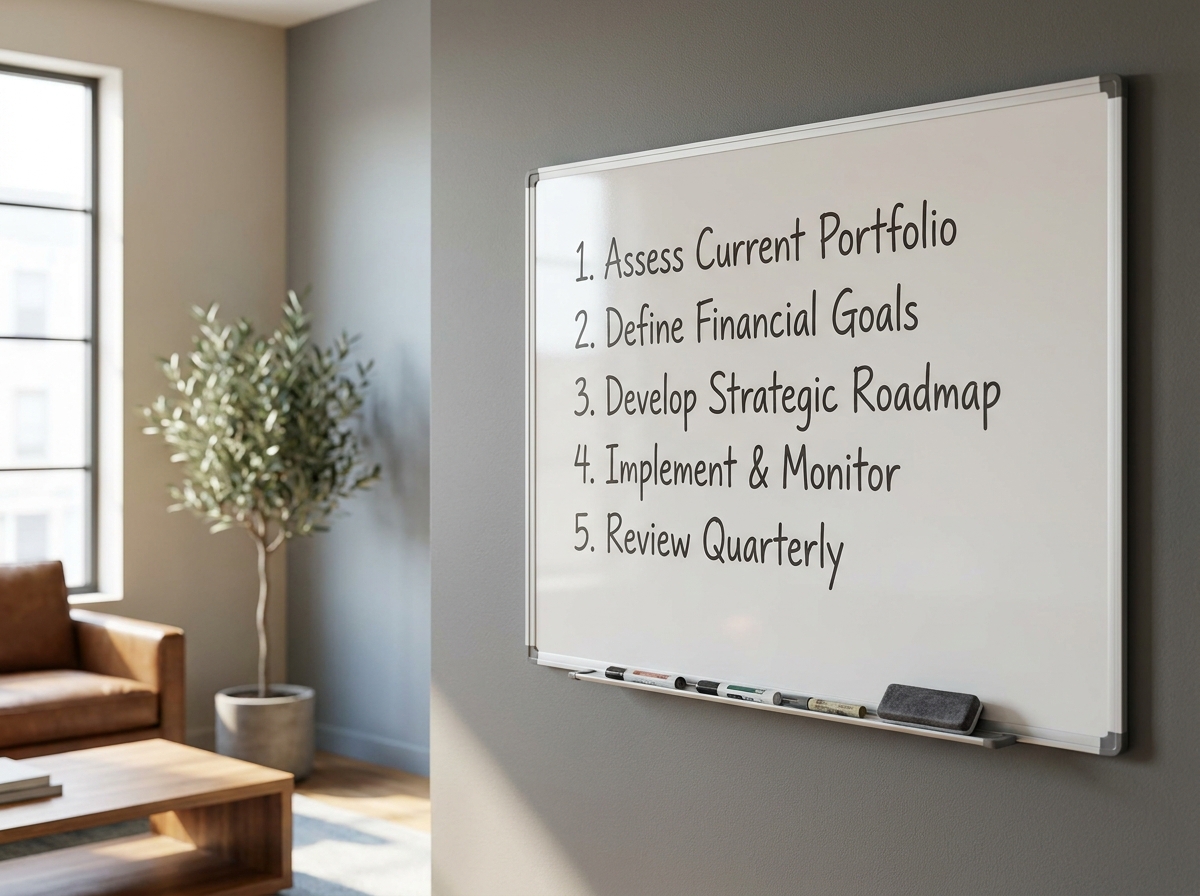Whiteboard met genummerd stappenplan