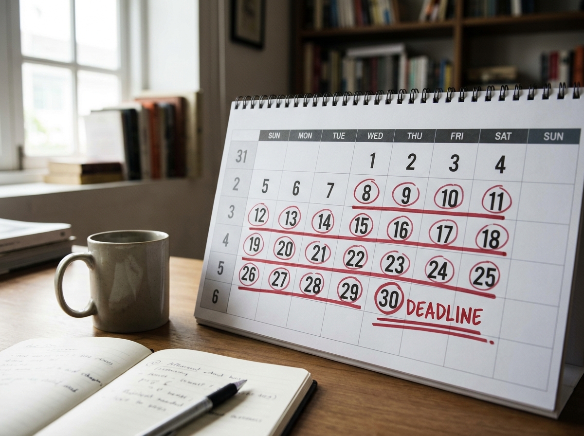 Kalender met 6 weken deadline gemarkeerd