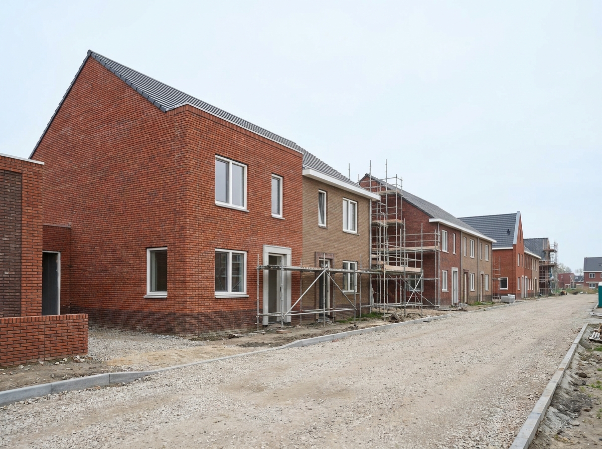 Rij nieuwbouw woningen in aanbouw