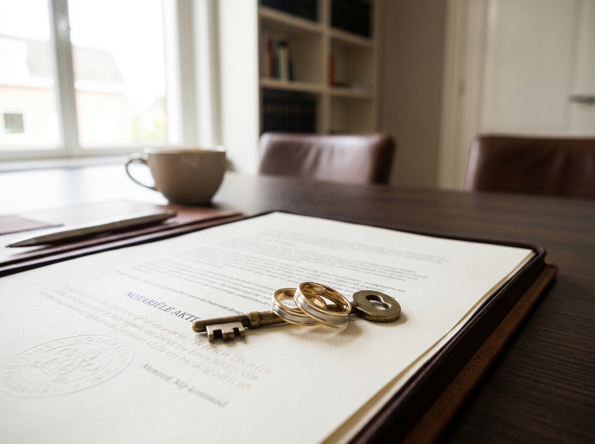 Trouwringen op huissleutel en contract