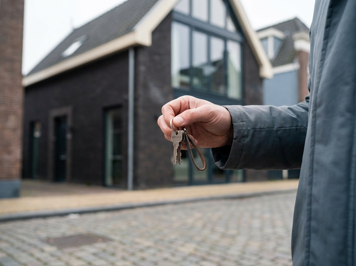 Hand met sleutels voor moderne woning