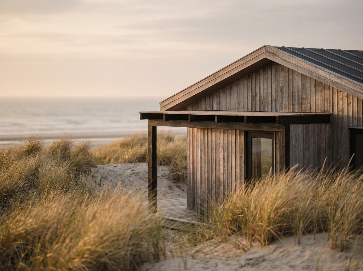 Strandhuisje aan de Nederlandse kust